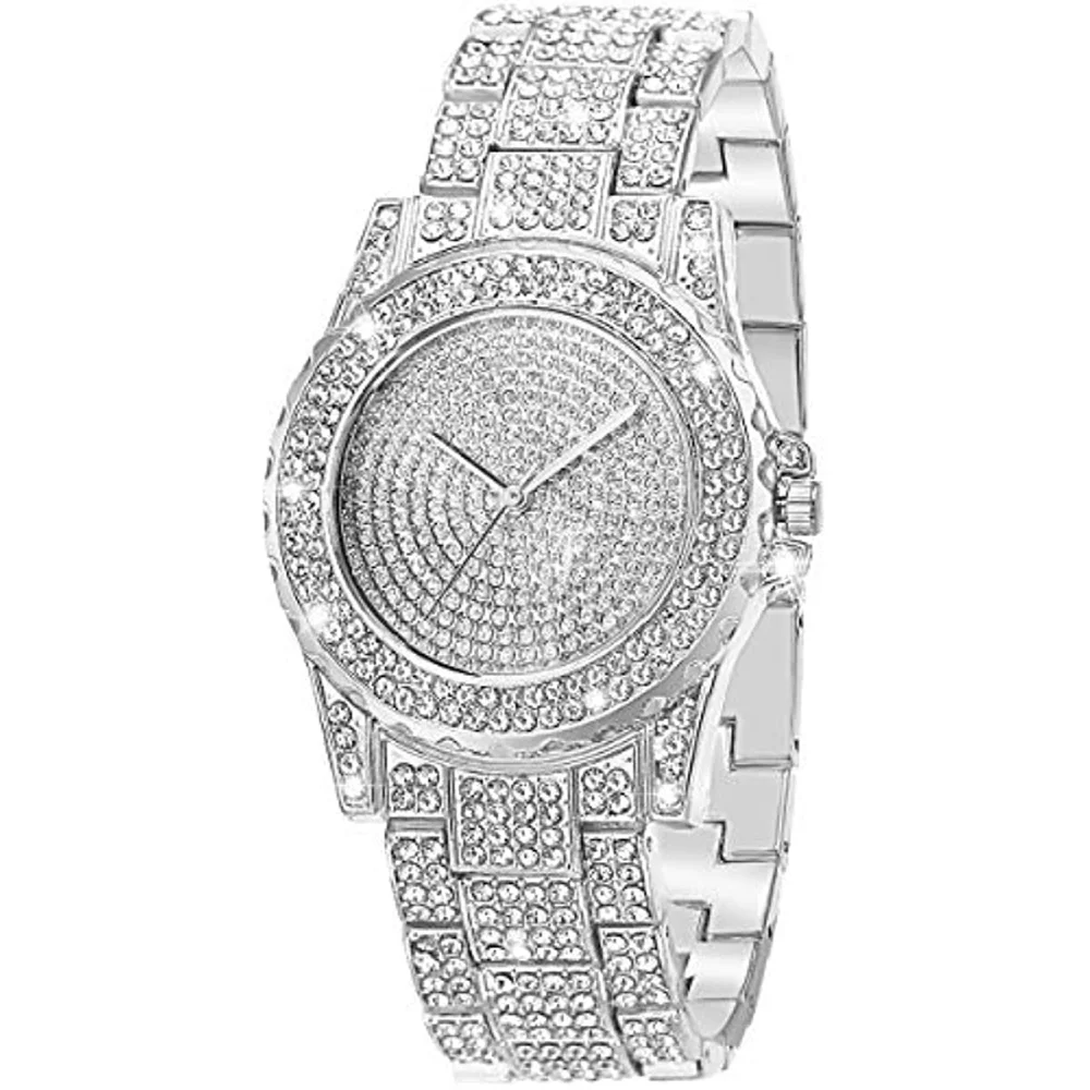 Luxury Ladies Watch Iced Out Watch with Quartz Crystal Rhinestone Diamond Watches Women Stainless Steel Wristwatch Full Diamonds