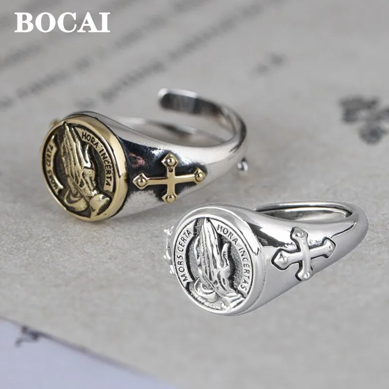 

BOCAI 100% реальные ювелирные изделия из серебра S925 оптовая продажа винтажная ручная работа кресты в стиле панк двойная рукоятка для мужчин и женщин