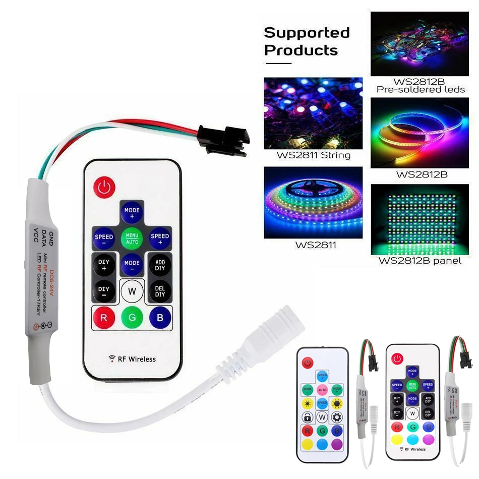 

RF 14/17/21Keys RGB DC LED Pixel Strip Light Controller For WS2811 WS2812B SK6812 1903 With Remote Controller DC5-24V