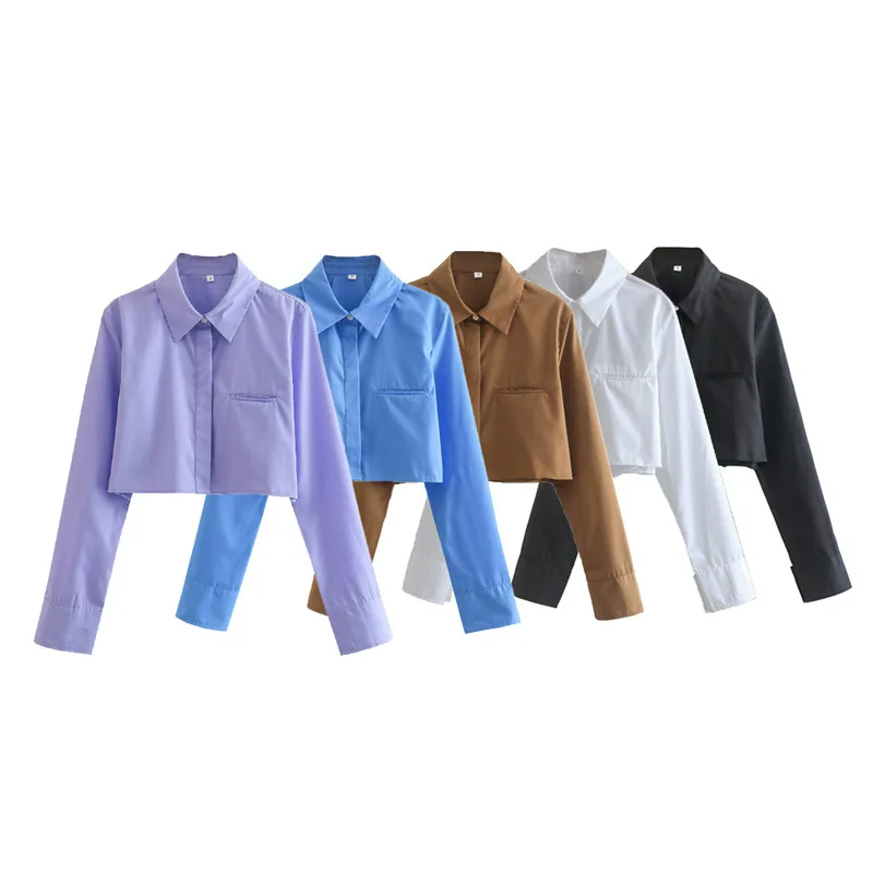 

RDMQ 2023 Women Fashion Loose Cropped Shirts Vintage Long Sleeve Front Button Female Blouses Blusas Chic Tops