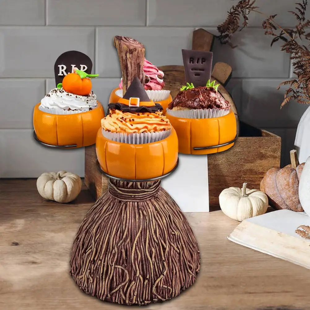 

Resin Broom Pumpkin Snack Bowl Stand Holder Halloween Party Supplies For Serving Snacks Salad Dessert Candy
