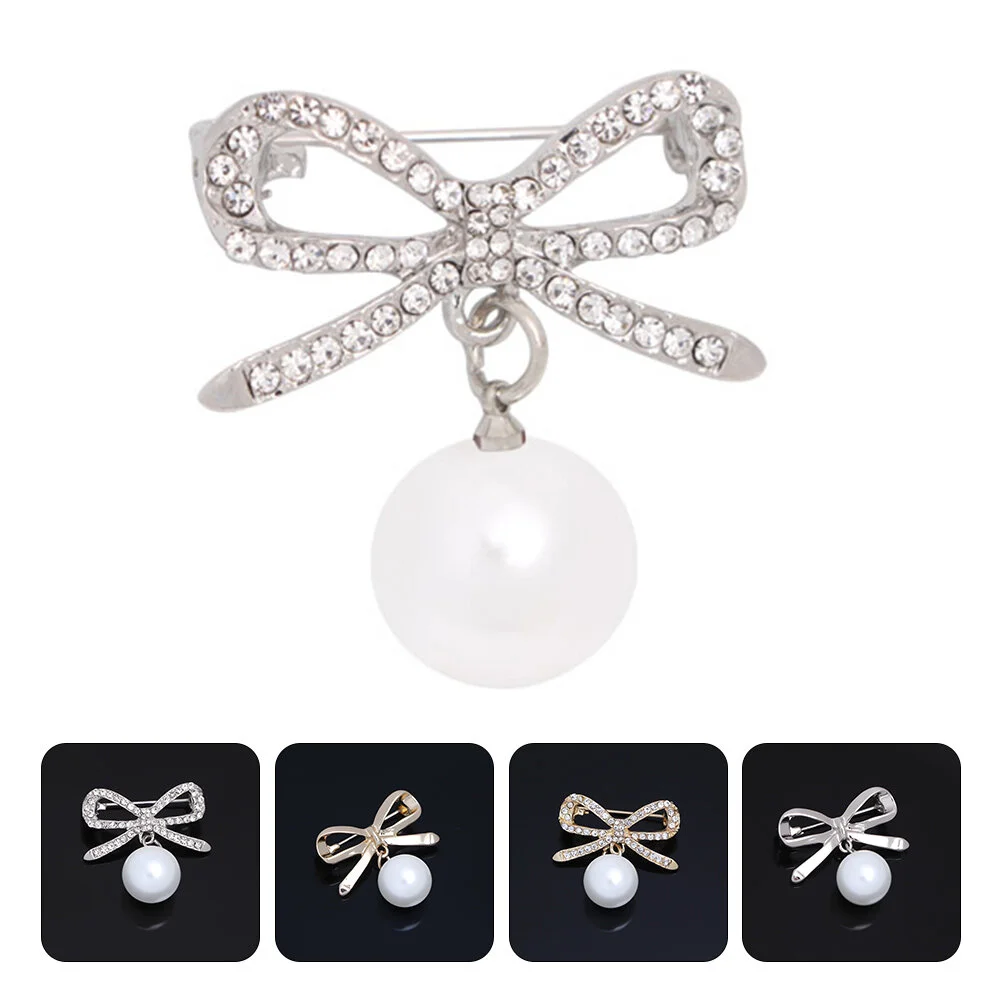 

4 Pcs Scarf Alloy Corsage Hat Accessories Brooch Pins Personalized Rhinestone Brooches Pearl Women Female Lady