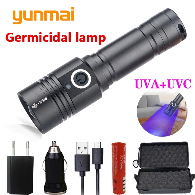 Портативный UVA UVC светодиодный фонарик Zoom Lanterna 18650 перезаряжаемая батарея Водонепроницаемая стерилизация лампа маска дезинфекция лампы