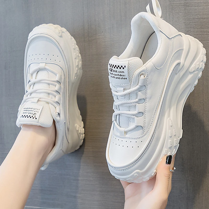 2023 Fashion New Genuine Leather Comfy High Brand Breathable Shoes Chunky Sneaker Spring Summer Platform Women Wedge Shoes