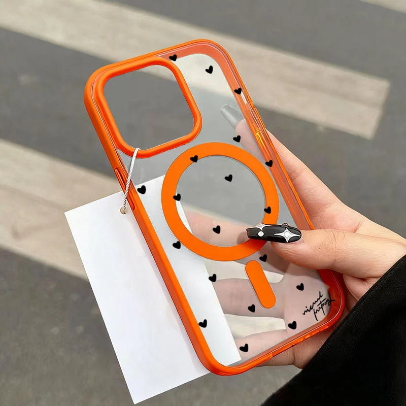 Магнитный чехол для телефона с беспроводной зарядкой для iPhone 17 13 12 14 15 16 Pro Max 11 16E 16 Plus 17 Air с черным чехлом Love Heart (art.: 3920d2cfe72ba) - 3920d2cfe72ba