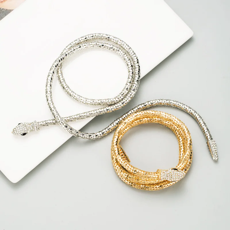 

2022 New Punk Multilayer Metal Alloy Gold Color Cool Bendy Snake Necklace for Women Men Rhinestone Party Chunky Neck Jewelry