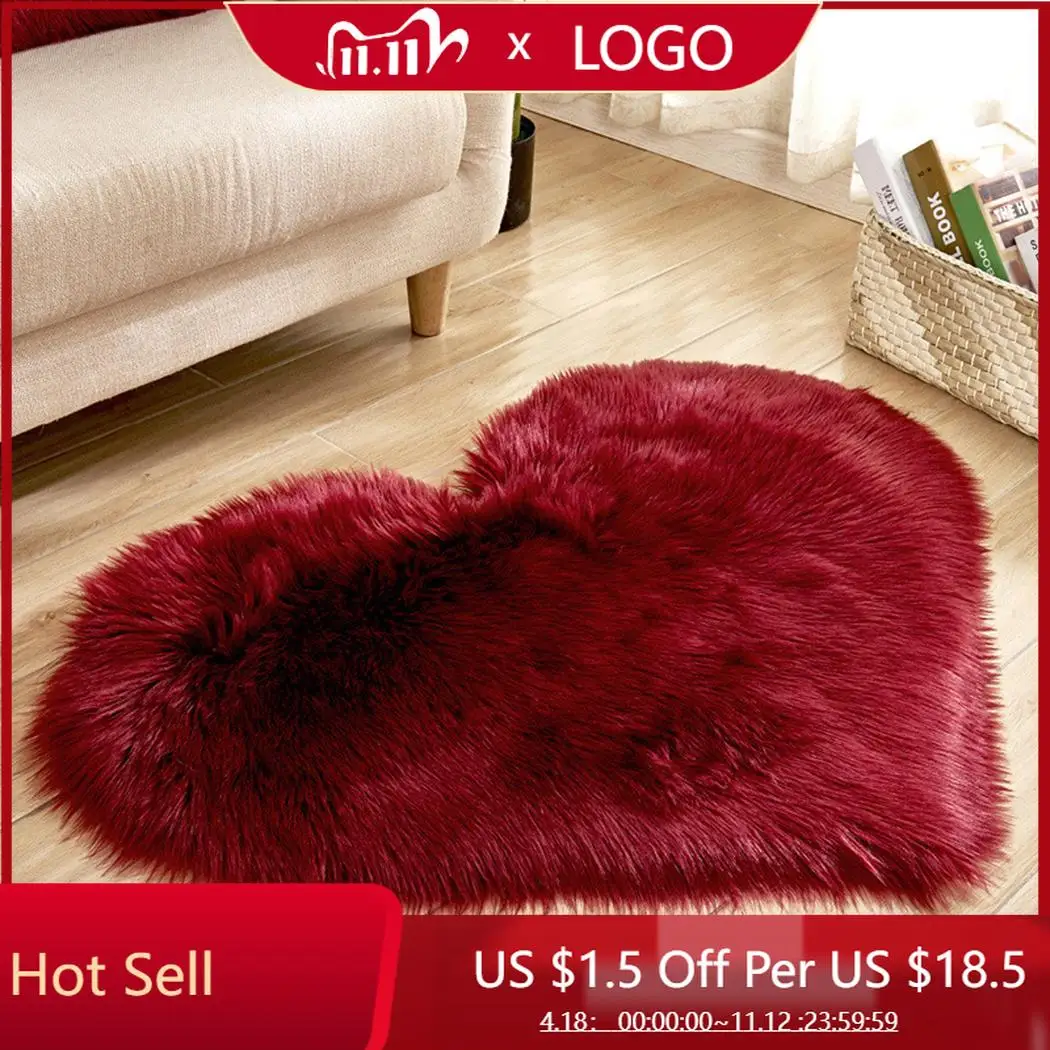 

30*40cm Love Heart Rugs For Bedroom Artificial Wool Sheepskin Hairy Carpet Faux Floor Mat Fur Plain Fluffy Soft Area Rug