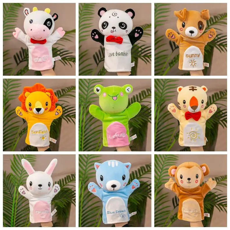 

Cartoon Animal Panda Lion Bear Dog Rabbit Doll Hand Puppet Plush Toy Interactive Toys 25CM