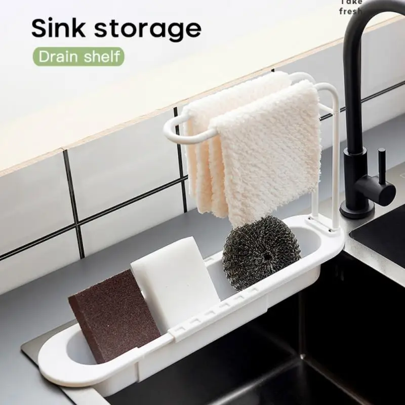 

Telescopic Sink Shelf Soap Sponge Drain Rack Expandable Drainer Sink Tray Holder Adjustable Drain Basket Home Kitchen Storage