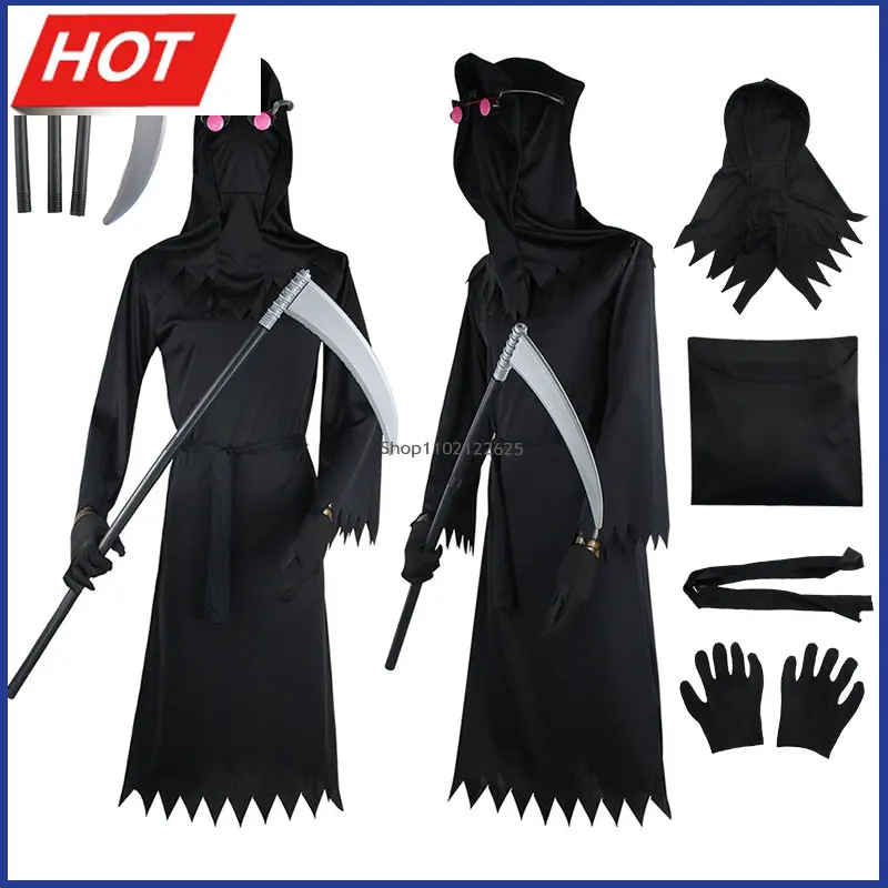 

Костюм для косплея Жнеца на Хэллоуин, костюм для вечеринки, ужасная игра, черный комбинезон, полный комплект, новые перчатки, костюм для косп...