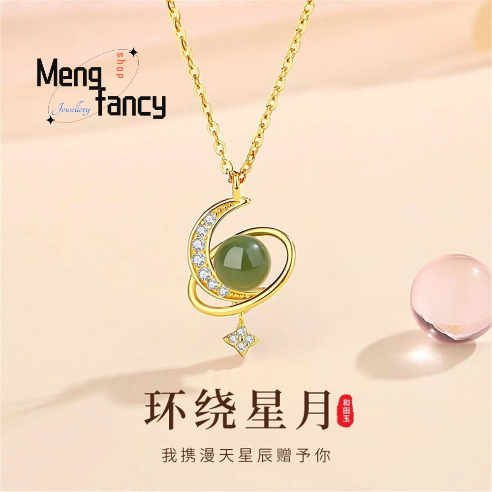 Цепочка Из натуральной яшмы хэтяня охватывающая звезду и луну планету