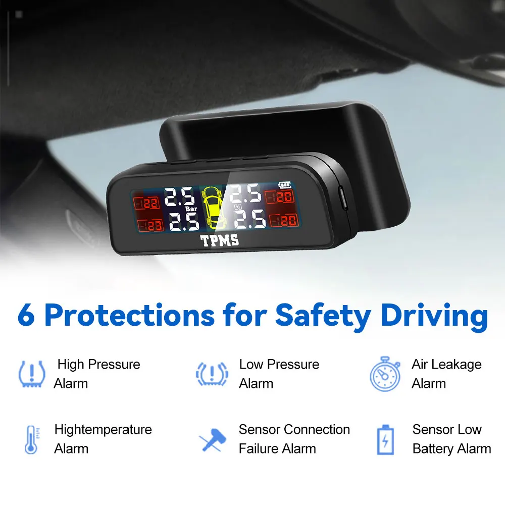 Система контроля давления в шинах TPMS на солнечной батарее с цифровым ЖК-дисплеем