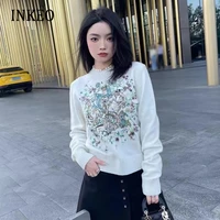 luxury womens embroidery knitted sweater 2022 fall winter o neck long sleeve tops pullover jumper female fashion inkeo 2t236