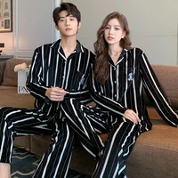 Luxury Black Velvet Couple Sleepwear Autumn Winter New Long Sleeve Blouse and Pants Woman Man Pajamas Set Comfortable Outfits