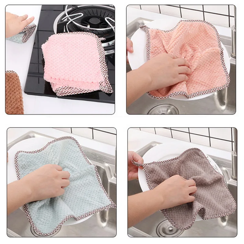 New Kitchen Towels High Quality Color Clean Towel Microfiber Kitchen Dish Cloth Super Absorbent Scouring Pad Napkins Tableware