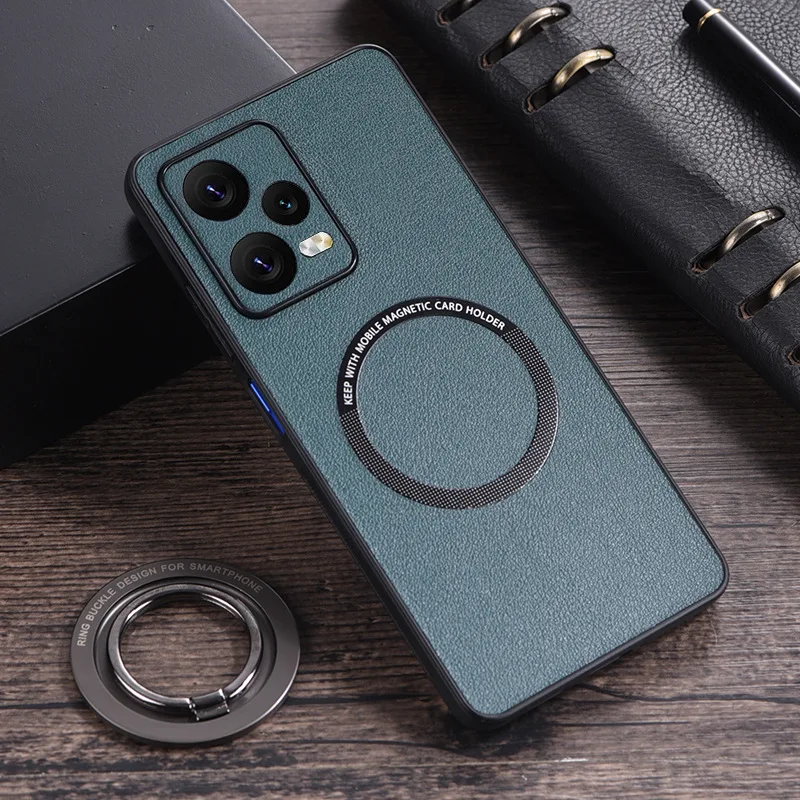 

Чехол для POCO X5 Pro, Премиум чехол из искусственной кожи Для Magsafe, Беспроводная зарядка, задняя крышка для Redmi Note 12 Pro, скоростной чехол