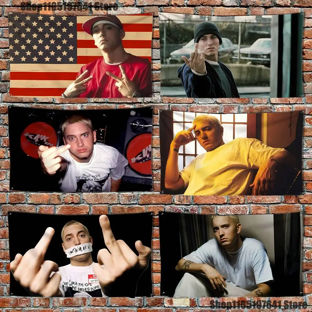Фото Высококачественный гобелен-флаг с изображением рэпера E-Eminem для спальни, гостиной, бара, вечеринки, декора стен, для использования на улице №3