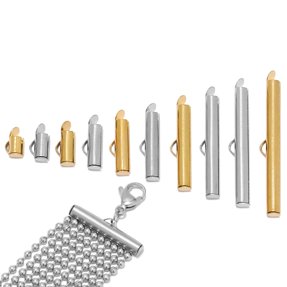 

20pcs Stainless Steel Crimp End Caps Slider Clasp Buckles Tubes Connectors Findings for DIY Bracelet Jewelry Making Accessories