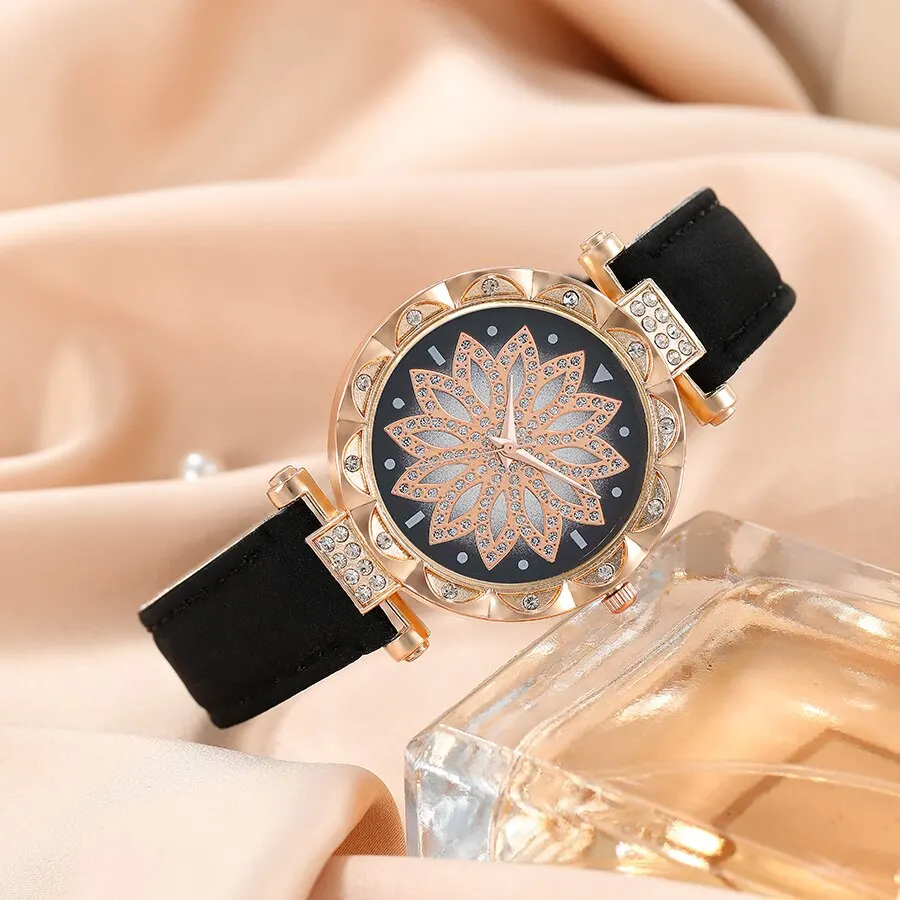 Montres femmes Women Business Fashion Casual Round Pointer Quartz Watches Necklace Bracelet Earrings Ring Set 5pcs tendance 2023