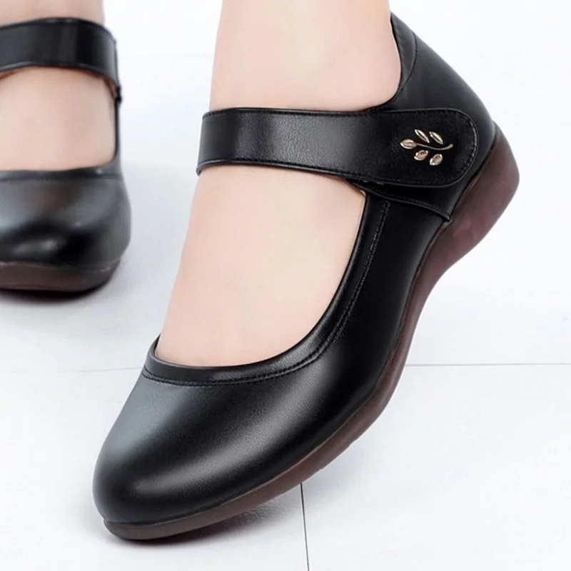 zapatos de mujer women casual round toe black pu leather student school comfort shoes lady hotel work career office ba09