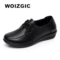 woizgic women old female ladies mother flats shoes loafers cow genuine leather lace up non slip soft casual 35 41 hd 226