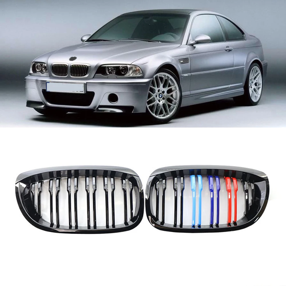 

Car Front Kidney Double Slat Grill Grille For BMW 3 Series E46 2-Door 2DR 2002-2005 Gloss Black Racing Grills Auto Accessories