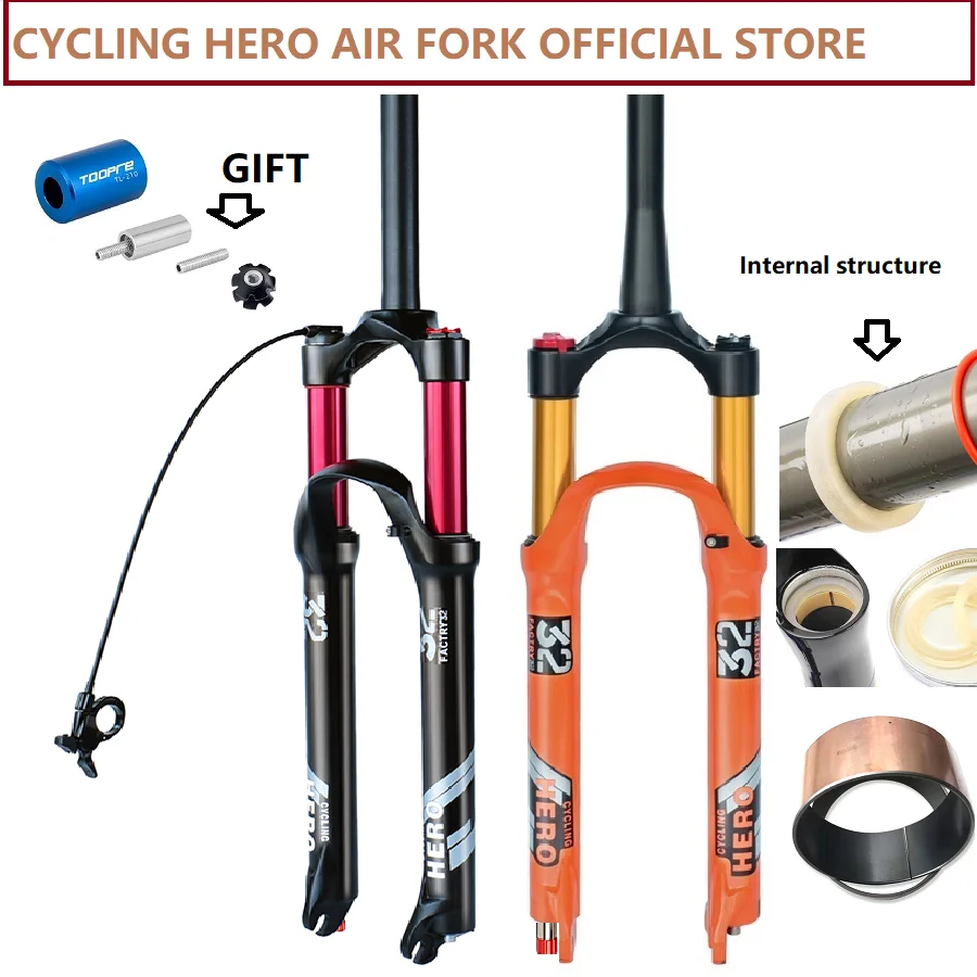 Cycling hero-horquilla de aire para bicicleta de montaña, accesorio para bici de montaña de 26, 27,5 y 29 pulgadas, con suspensión y amortiguación de rebote, fork100-120mm