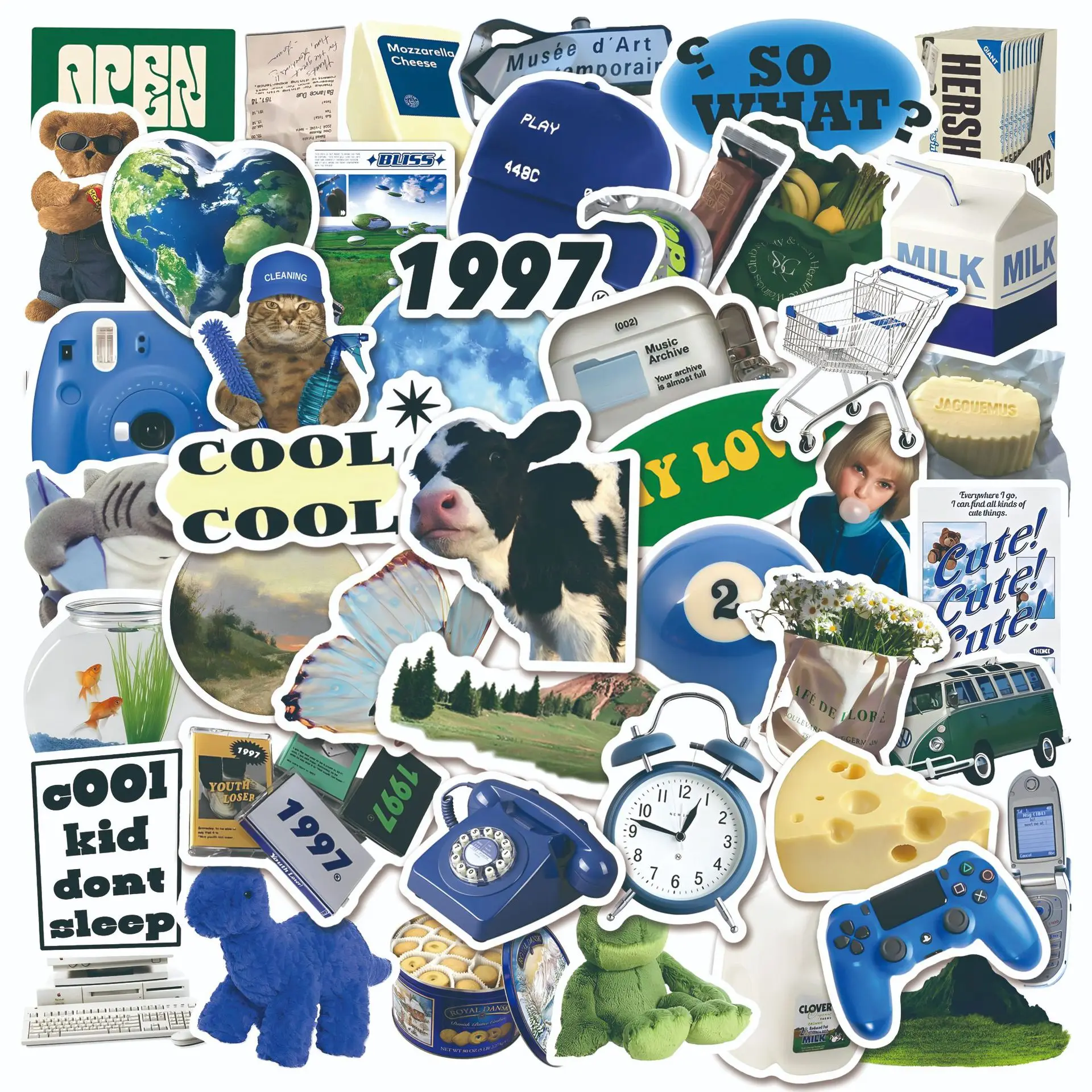 

50pcs Stickers Bule INS Style Cute Graffiti Skateboard Waterproof Luggage Sport DIY Laptop Car Stickers Decals For Kids Toy