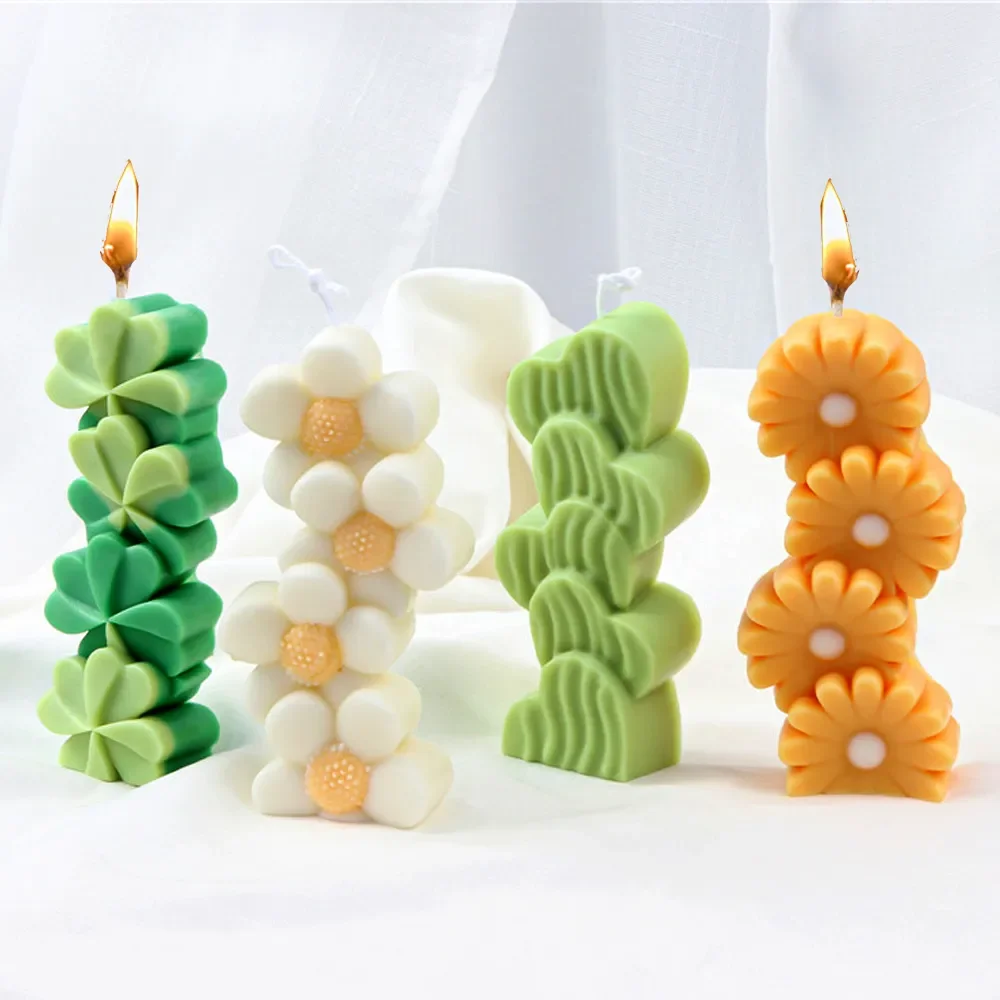 

Candle Silicone Mould Stacks of Sun Flower Daisy Four Leaf Clover Heart Shape Scented Candle Making Wax Mold Home Art Decor