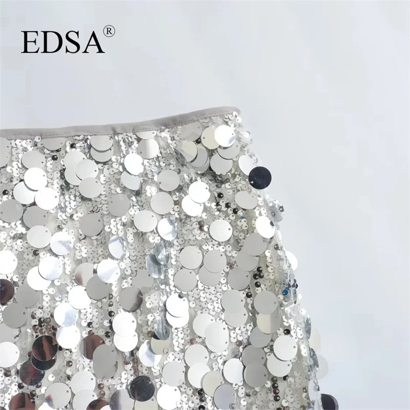 Мини-юбка EDSA женская с блестками модная винтажная шикарная Серебристая юбка на