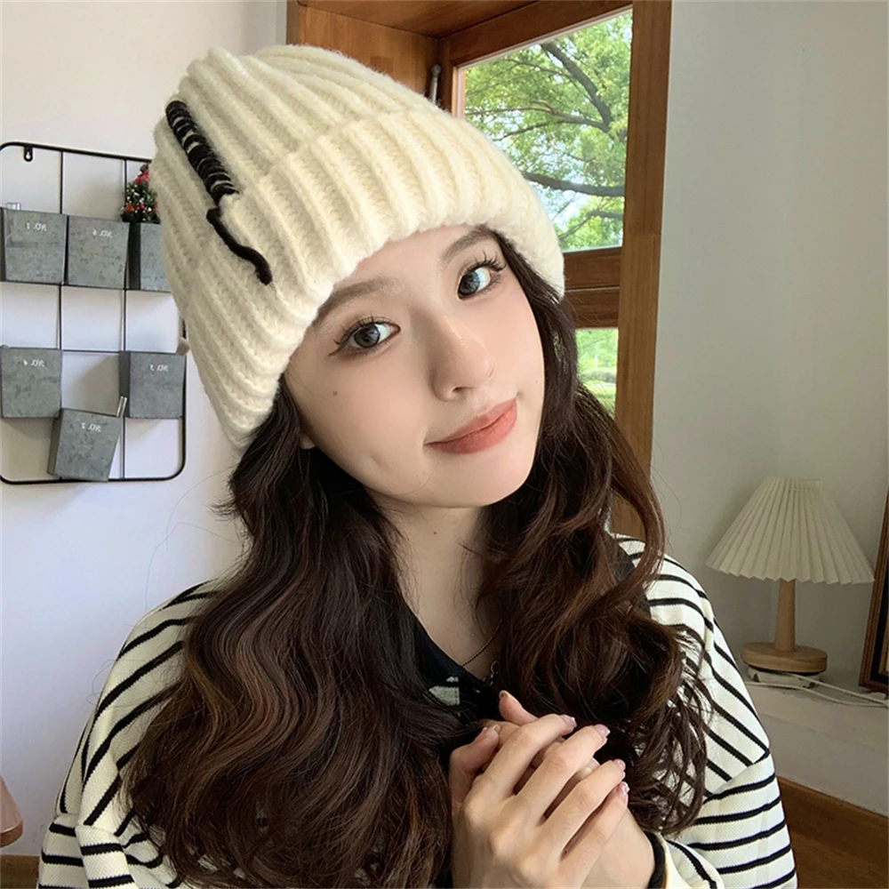

Women's Winter Knitted Beanies Hat Thick Soft Warm Coarse Large Knitted Solid Hat Female Ice Ski Bonnet Skullies Beanies Hat Cap
