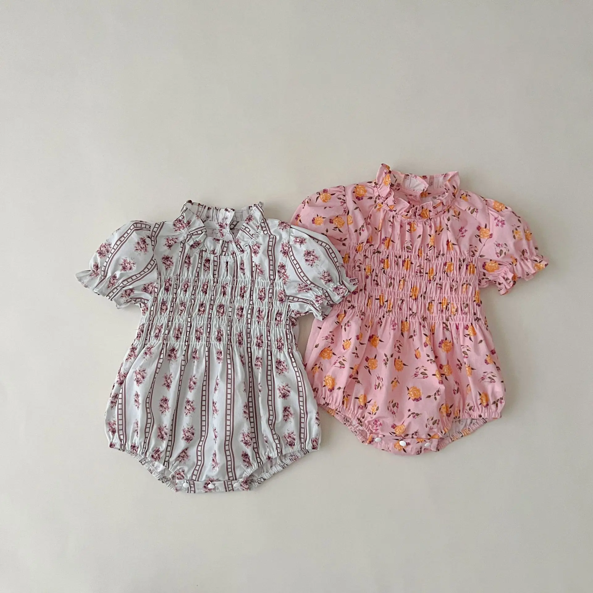 

Summer Ins Clothes Girl Baby Thin Sweet Flower Print Short Sleeves Bodysuit Newborn Fashion Casual Romper Infant Cotton Onesie