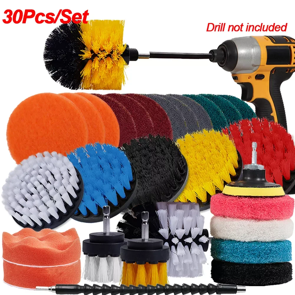 

Power Scrub Brush 30/3Pcs Detailing Brush Set Polishing Pad For Car Cleaning Drill Brushes Clean Kit For Bathroom Kitchen Grout