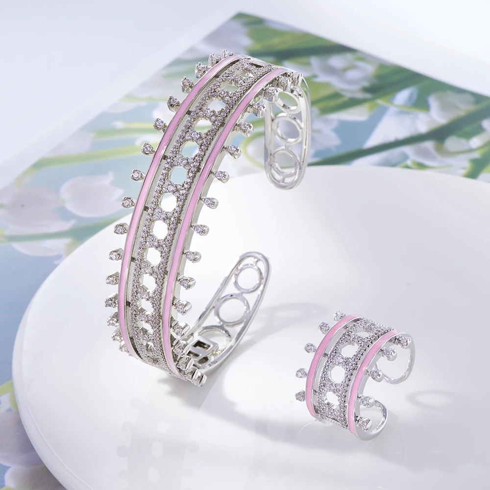 Tirm 2 шт. Набор браслета для женщин фианиты искусственный браслет кольцо Дубай