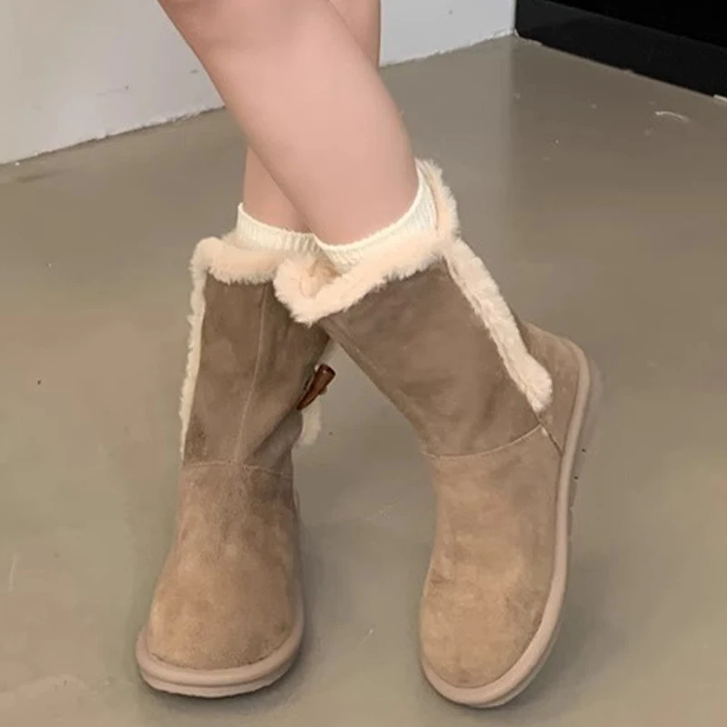 Женские зимние ботильоны на меху плоской подошве короткие плюшевые новые