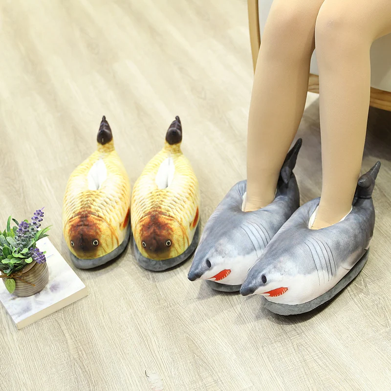 

shark Crucian carp Simulation fish shoes warm soft indoors slippers woman man shoes 2023 funny