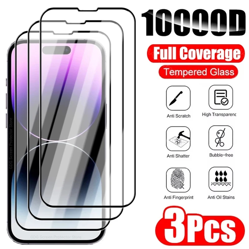 

3PCS Tempered Protective Glass For iPhone 13 11 14 Pro Max 12 Mini Screen Protector On iPhone 14 Plus X XR XS MAX 6 7 8 SE Glass