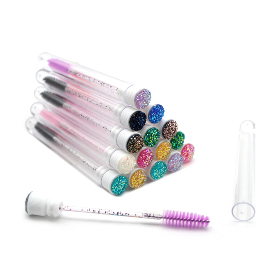 

50Pcs Eyelash Brushes Wholesale Mixed Color Shiny Dust-proof Crystal Replaceable Makeup Brushes Lash Extension Supplies
