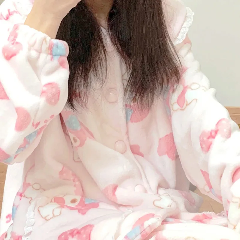 

New Kawaii Cute Sanrio Mymelody Pajamas Homewear Winter Thickening Doll Collar Coral Velvet Ins Christmas Gift For Children