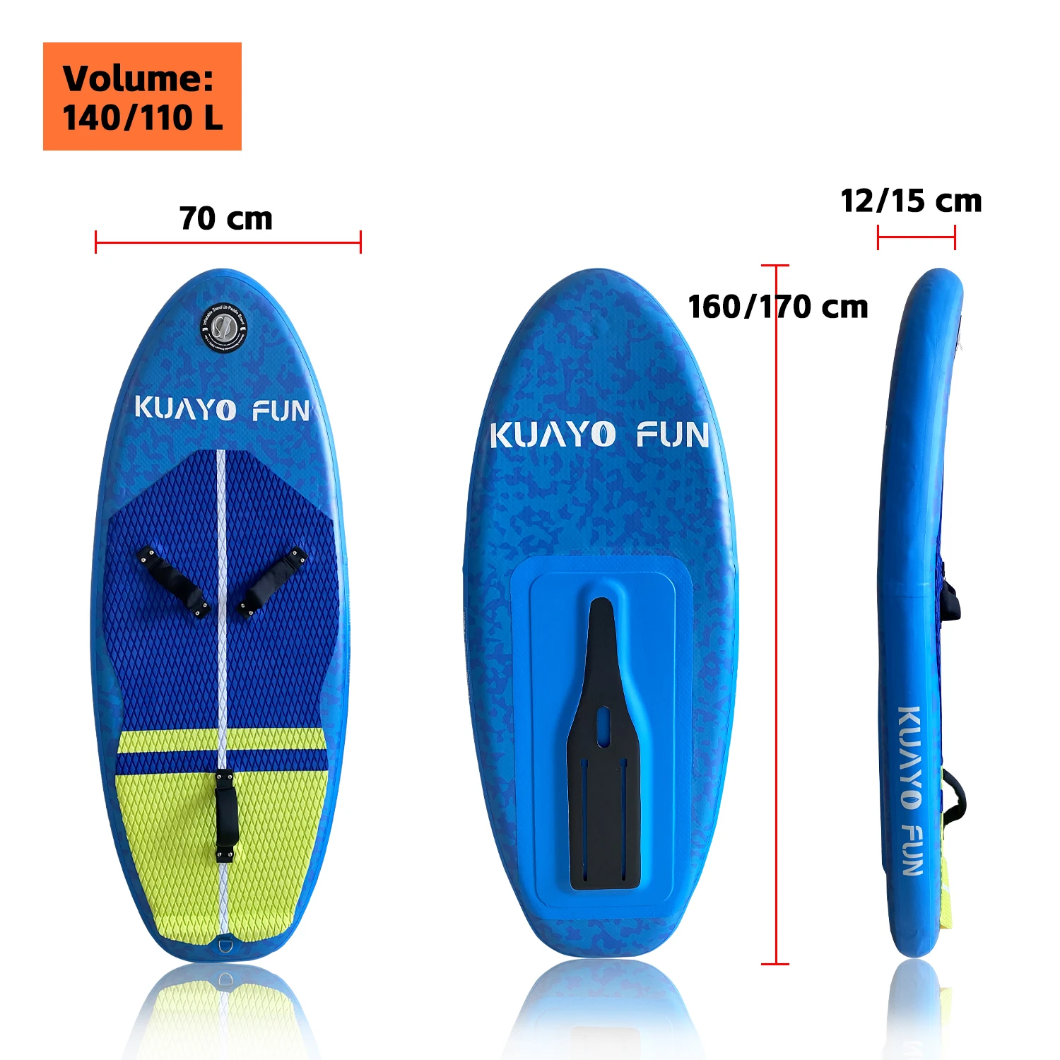 Надувная доска для серфинга KUAYO 110L-140L из матового ПВХ темно-синего цвета