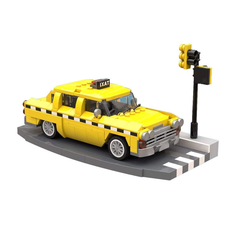 

MOC Cartoon Tax Car Checker Cab Building Block Number Lore Set Education Figure Brick Home Decoration Model Toy Kids Gift