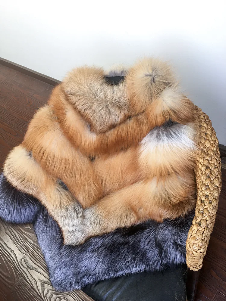 Winter Fox Fur New Color Coat Mid-length Red Fox Silver Fox Cloak Fur Jackets Warm Fur Coats for Women