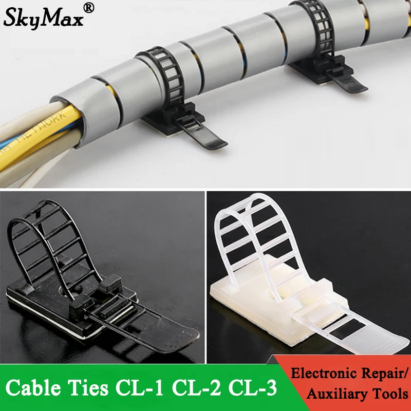 

10Pcs CL-1 CL-2 CL-3 Cable Clips Self Adhesive Mount Wire Clamp Line Tie Fixed Adjustable Fasten Organizer Holder Black White