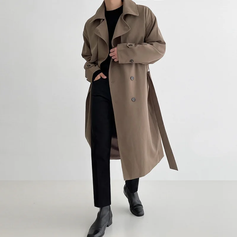 

SYUHGFA Men's Trench 2023 Spring Fashion Korean Double Breasted Male Long Coat Loose Overcoat Trend Handsome Casual Windbreak