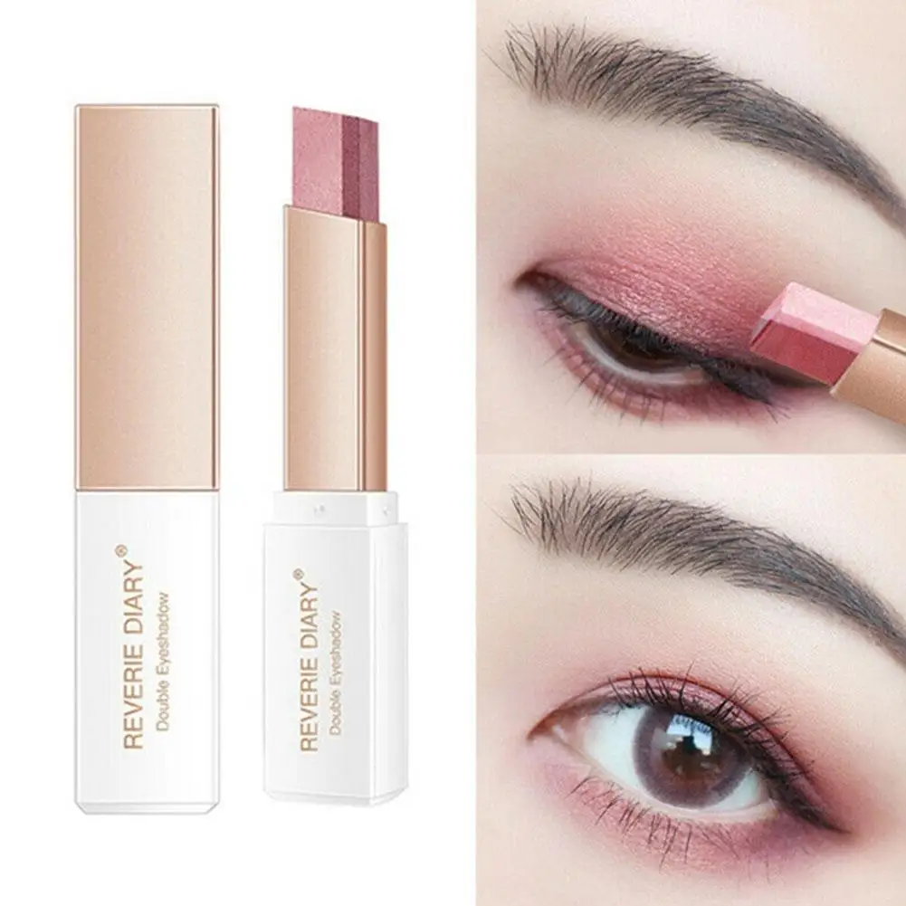 2023 New Double Color Eye Shadows Pallet Matte Stick Palets Korean Waterproof Long Lasting Bicolor Shimmer Beauty Make Up Tools