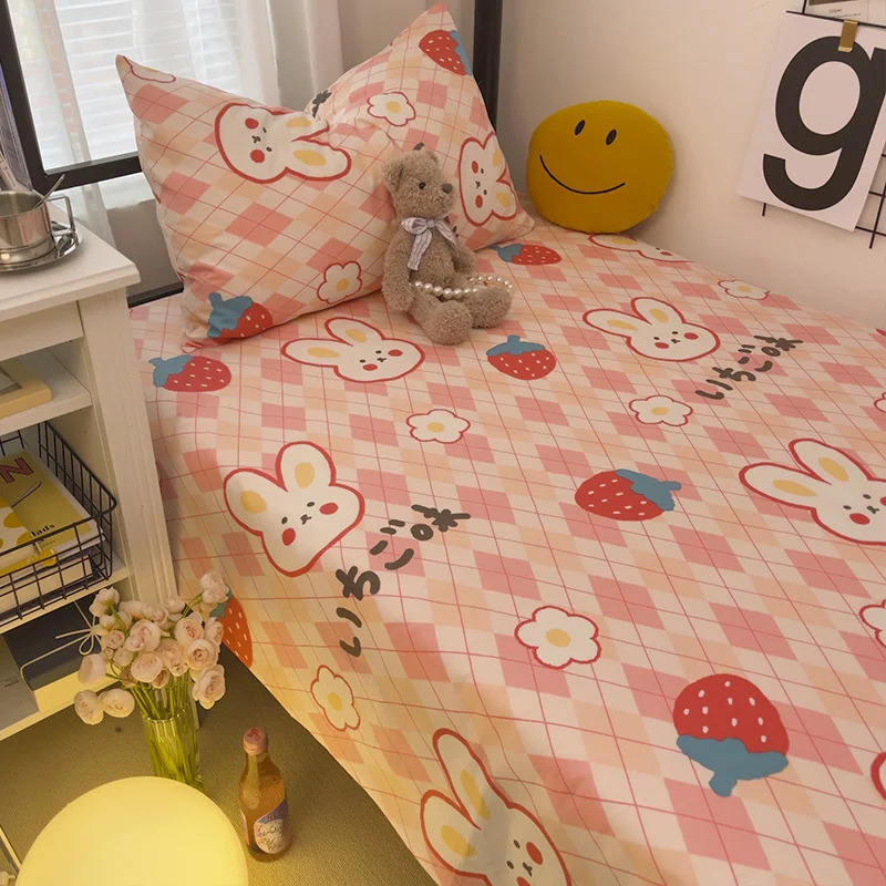 INS Cotton Bed Sheet Single Piece 00 Summer Girl Children Dormitory Quilt Pillowcase Three-Piece Set Do...
