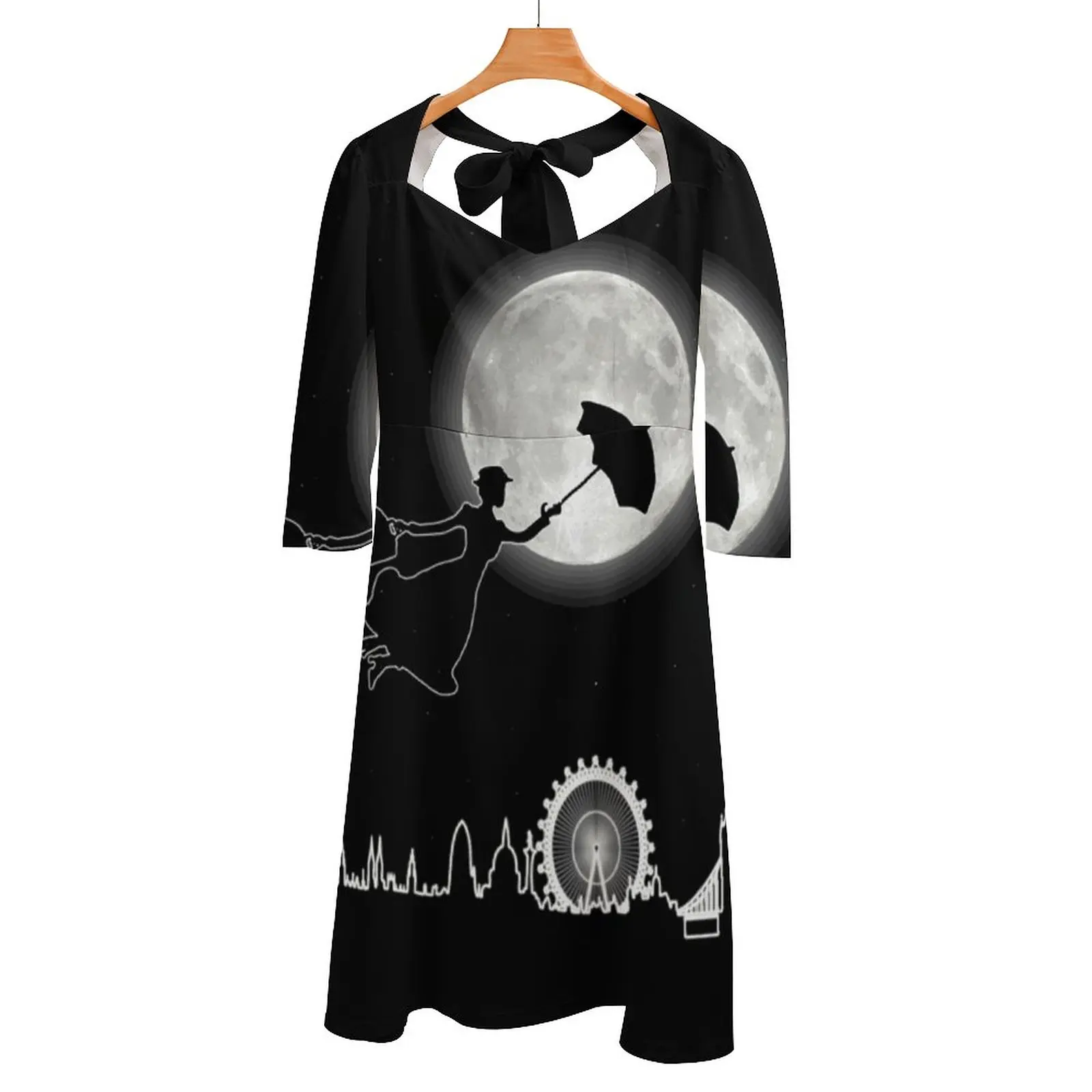 

Magical Nanny Over London - Neon Light Back Lacing Backless Dress Women Kawaii Square Collar Dress 6Xl Movie Tv Film Fantasy