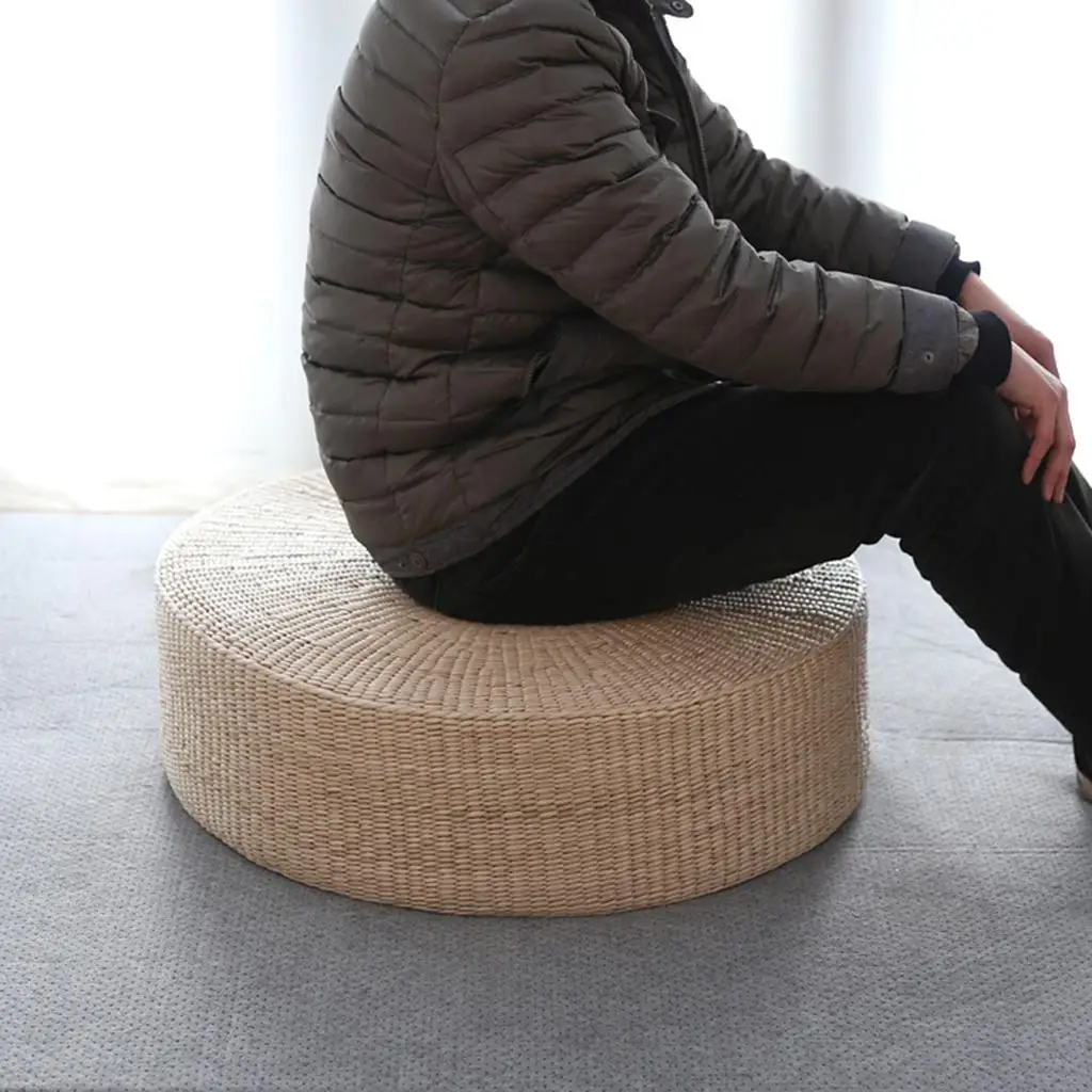 

Straw Seat Cushion Pad Handmade Woven Straw Flat Seat Pouf Tatami Knitted Floor Mat Garden Dining room and home Decor