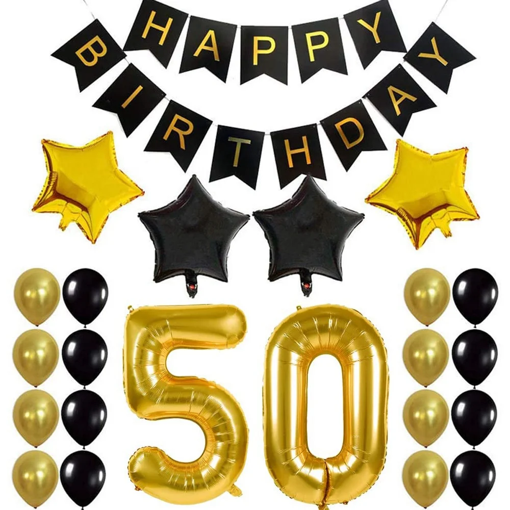 

50Th Birthday Party Decor Kit Happy Birthday Balloon Banner Number "50" Balloons Mylar Foil and Ballons Party Supplies