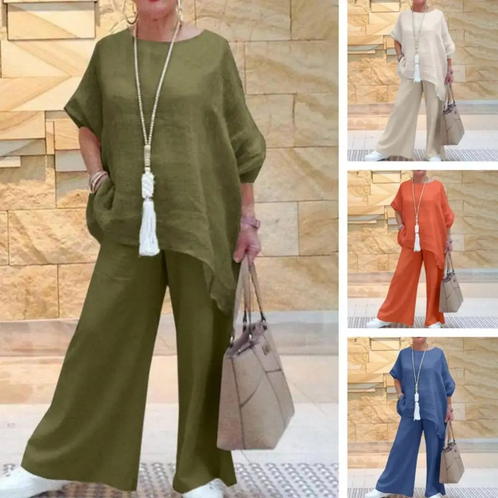 

Outdoor Work Women Outfit High Waist Wide Leg Trousers Tops Set Stylish Office Lady Outfit 2pcs Set with V-neck Long Sleeve